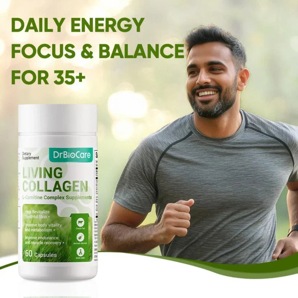 DrBioCare Living Collagen L-Carnitine Complex Supplement, Grass Fed Bovine Collagen Peptides,Bovine Colostrum,Cinnamon Extract,Mulberry Leaf Extract, Non-GMO, 60 Capsules