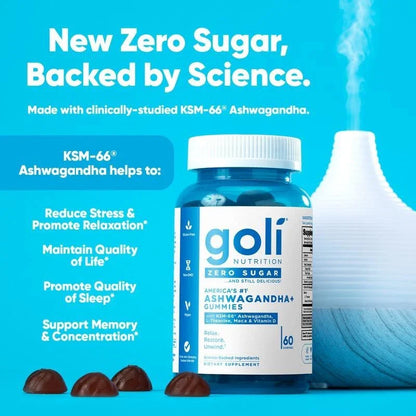 3 BottlesGoli Zero Sugar Trio -ACV Ashwagandha & Probiotic Gummies60 Caps/Bottle