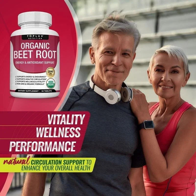 '-TopLux Organic Beet Root 2040mg –90Tablets – Energy, Circulation & Antioxidant